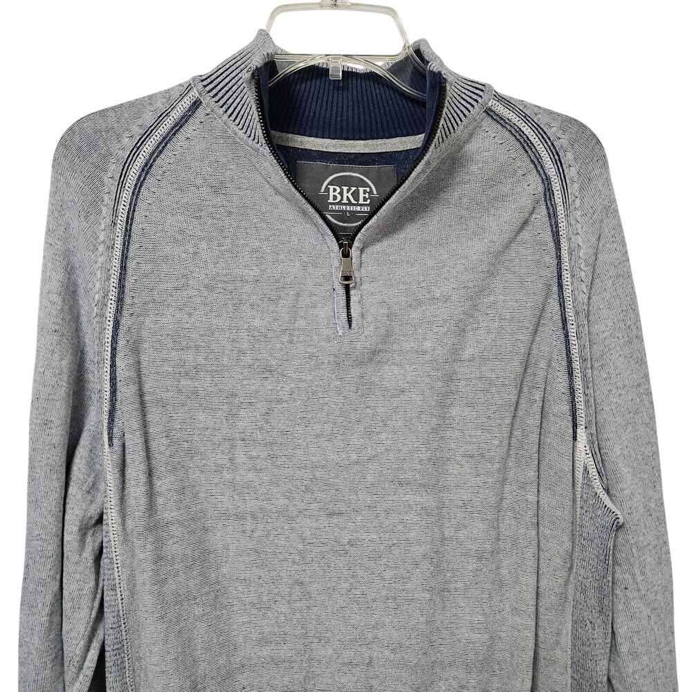 BKE Buckle Athletic Fit Sweater Men's Lg  Pale Blue 1/4 Zip Pullover 100% Cotton